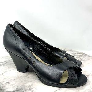 Pazzo Myth Peep Toe Lasercut Retro Black Leather pumps 8.5 pinup quirky artsy